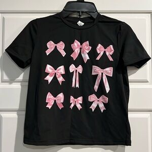 Never Worn - Tween Short Sleeve Crew Shirt with Pink Bows - Size 10y